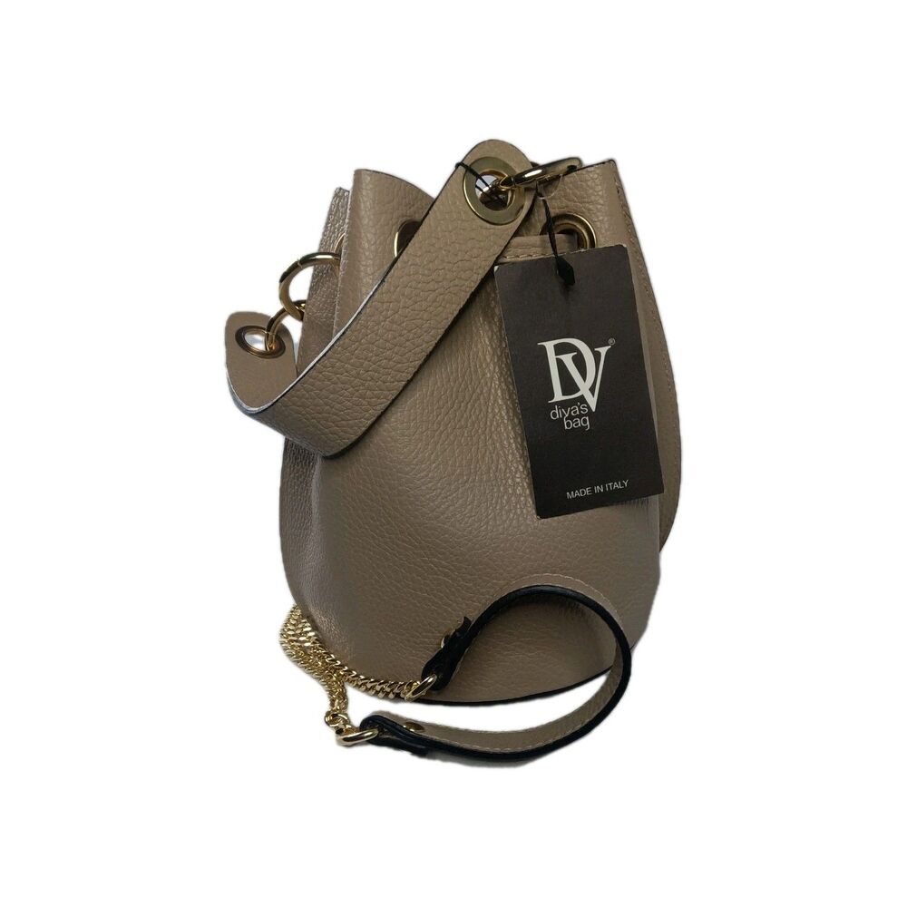 Divas Italian Leather Bucket Handbag Crossbody Bag Taupe - Picture 2 of 10